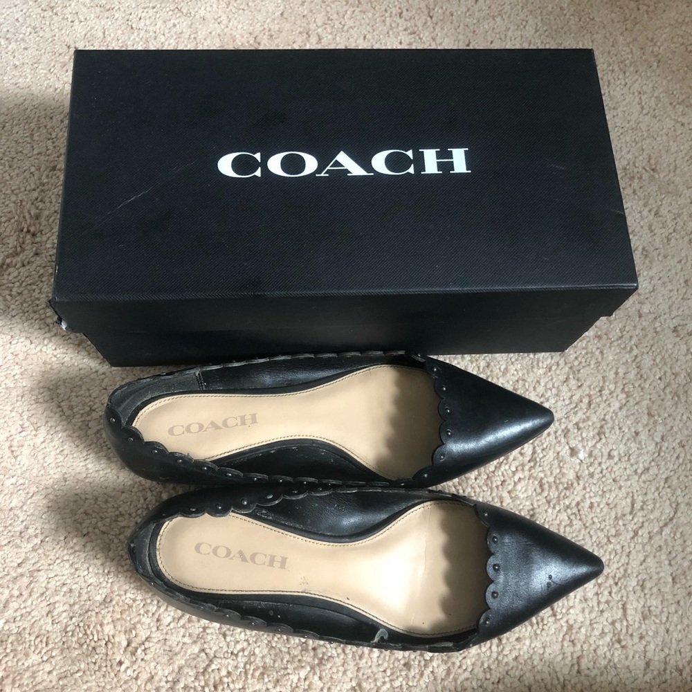 Coach black leather pointed-toe flats